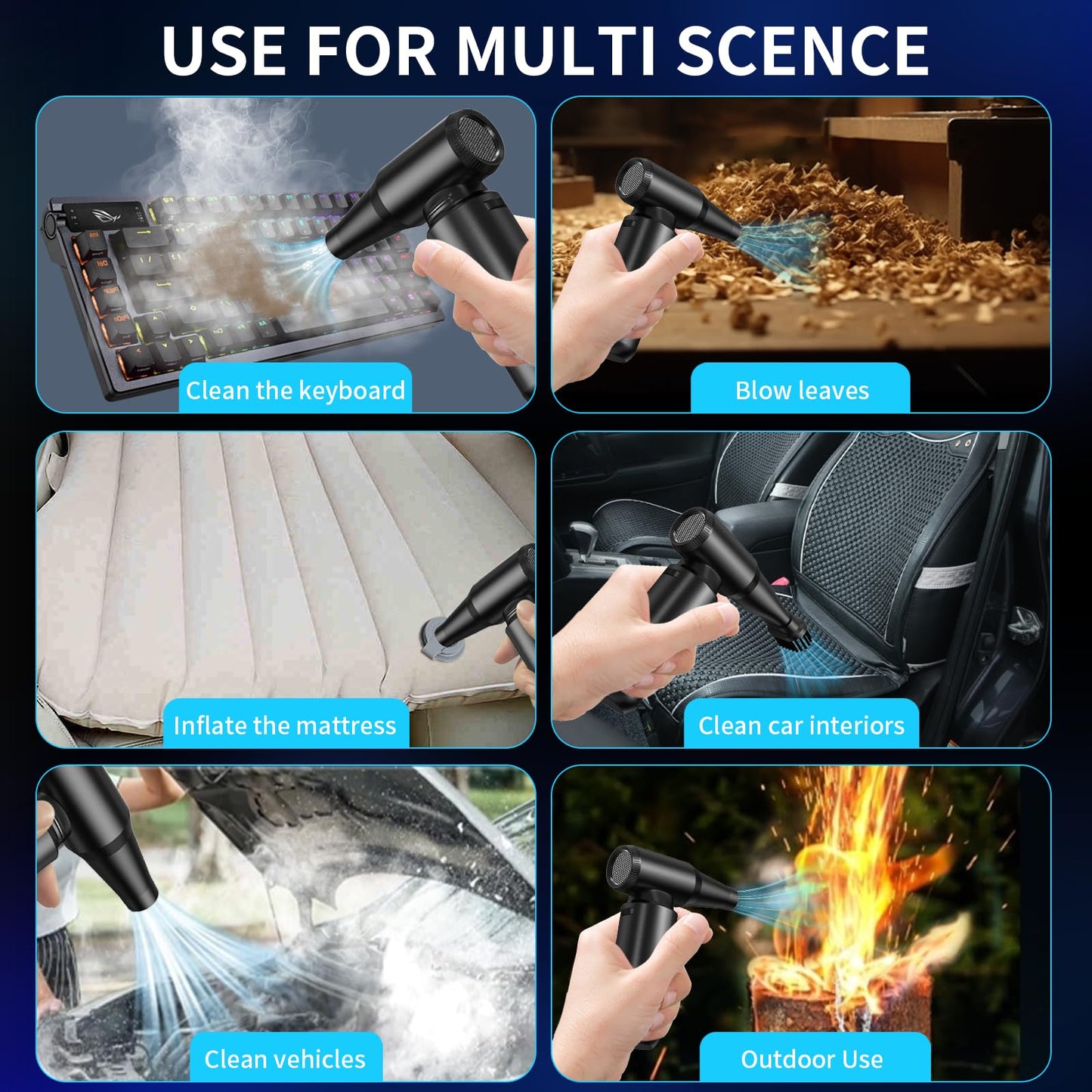 Compressed Air Duster - Aluminum Alloy Shell, 300,000RPM High-Speed Cordless Electric Air Duster | 3-Gear Adjustable with LED Flashlight & Brushless Motor | Dust Blower for Keyboard, PC, Car and Home