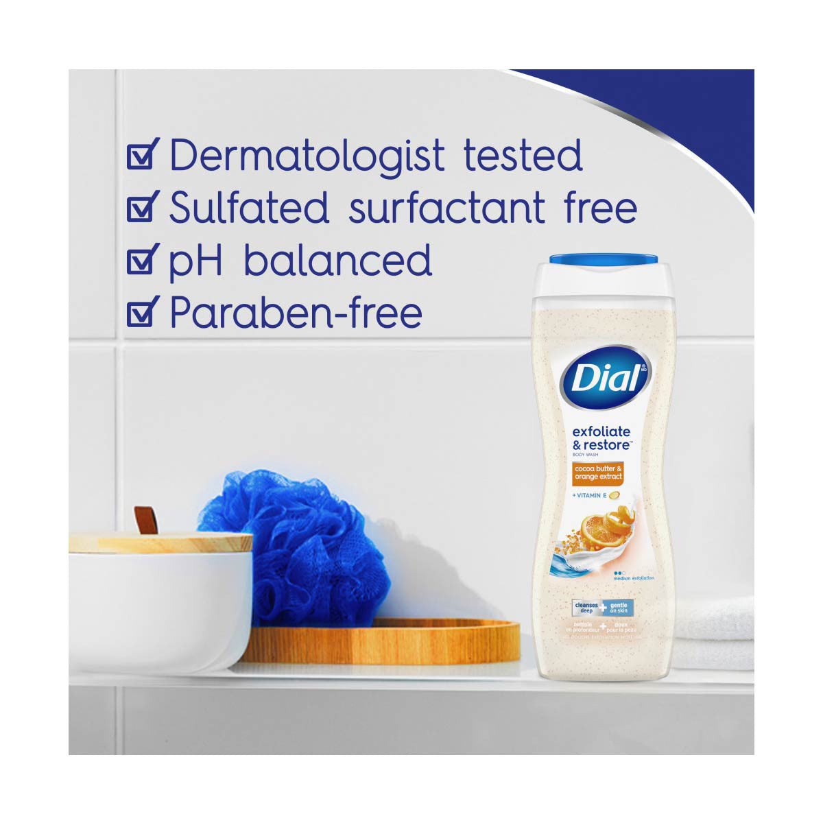 Dial Body Wash, Exfoliating Cocoa Butter & Orange Extract, 16 Ounce