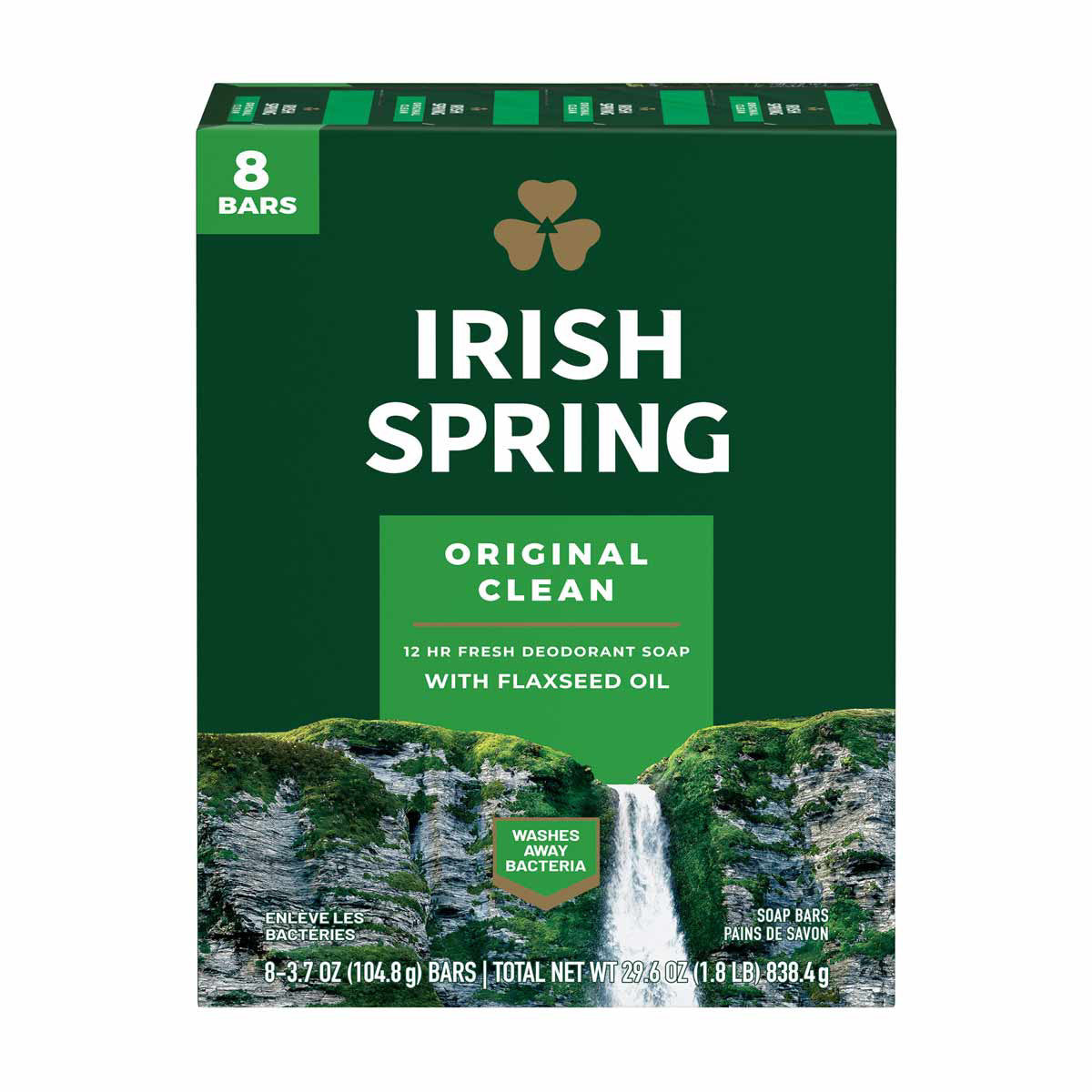 Irish Spring Original Clean Deodorant Bar Soap for Men, 8 ct