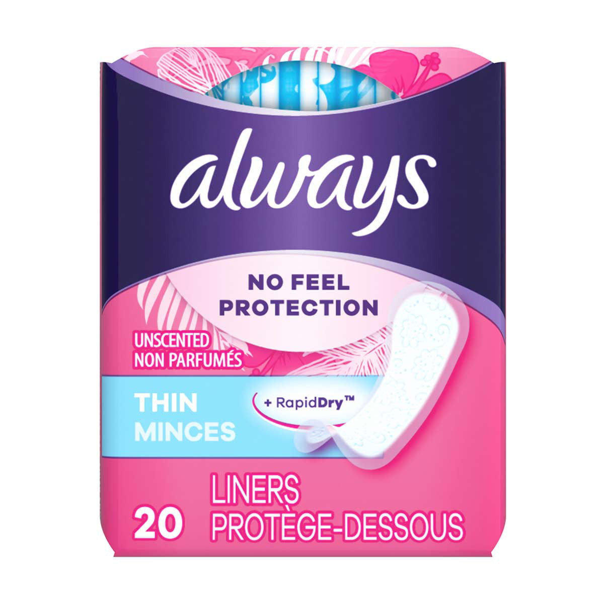 Always Thin No Feel Protection Daily Liners, Thin, 20 ct