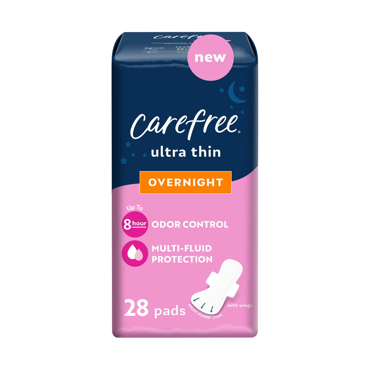 Carefree Ultra Thin Pads, Overnight Pads With Wings, 28 ct