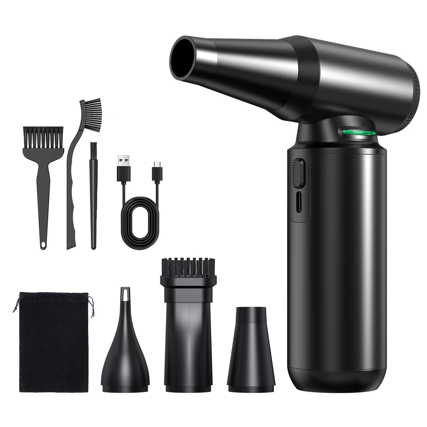 Compressed Air Duster - Aluminum Alloy Shell, 300,000RPM High-Speed Cordless Electric Air Duster | 3-Gear Adjustable with LED Flashlight & Brushless Motor | Dust Blower for Keyboard, PC, Car and Home
