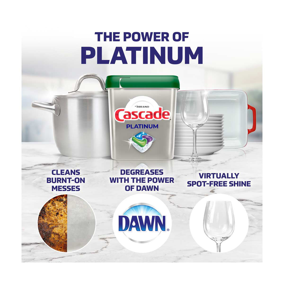 Cascade Platinum + Oxi ActionPacs Dishwasher Detergent, Fresh Scent, 30 ct