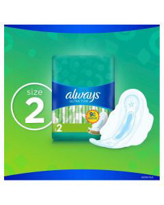 Always Ultra Thin Feminine Pads with Wings for Women, Size 2, Long Super Absorbency, Unscented, 42 Count