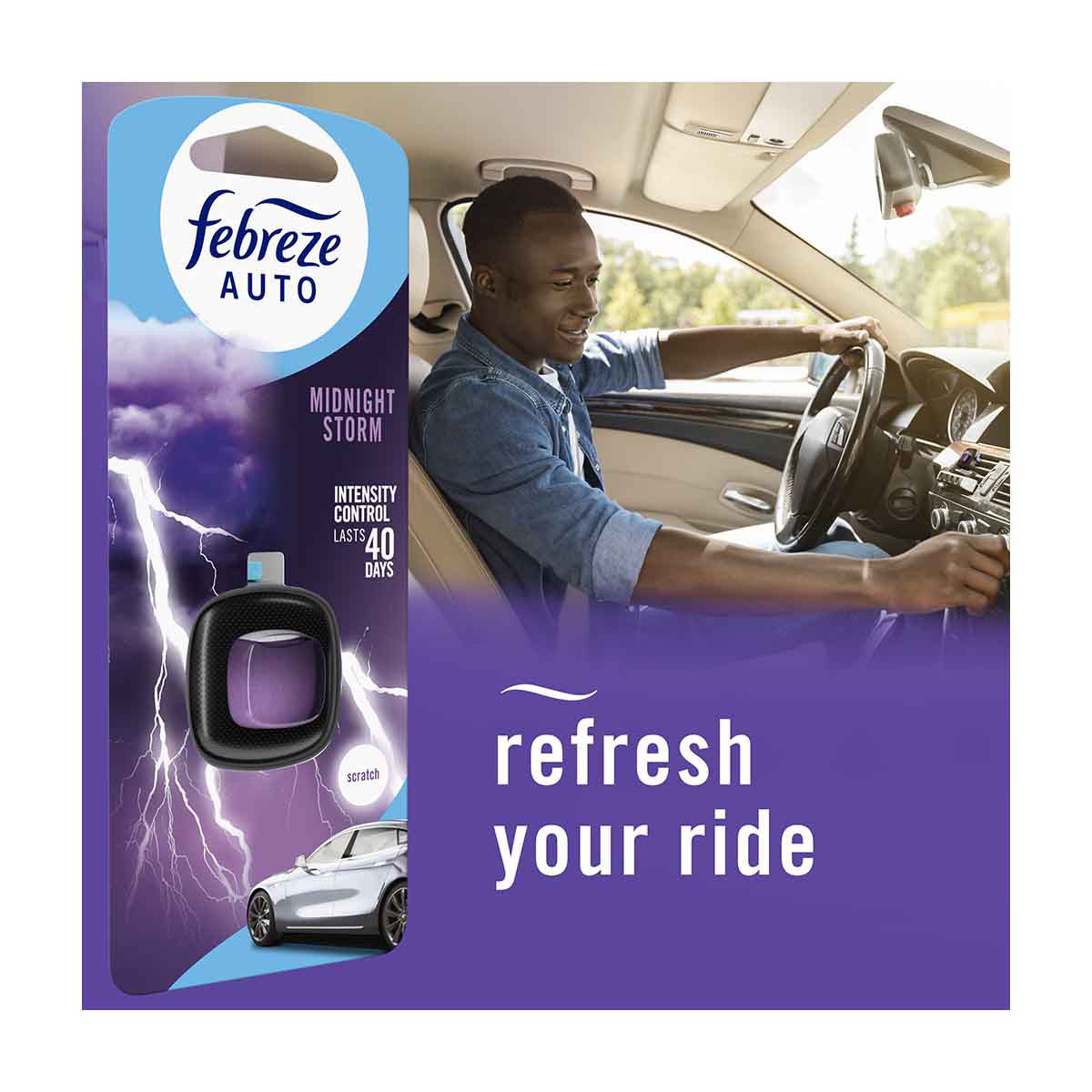 Febreze AUTO Air Freshener, Odor-Fighting Automotive Vent Clip, Midnight Storm Scent, 1 Count