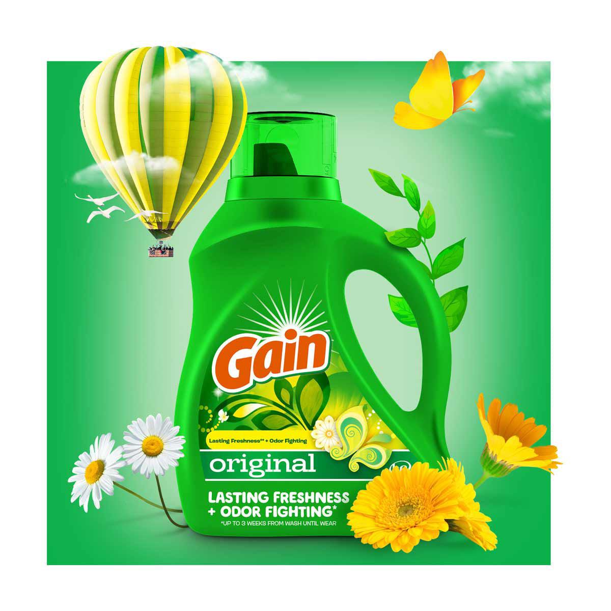 Gain Liquid Laundry Detergent, Original Scent, 46 fl oz, 32 loads, Freshness + Odor Fighting, Laundry Detergent Liquid Soap, HE compatible