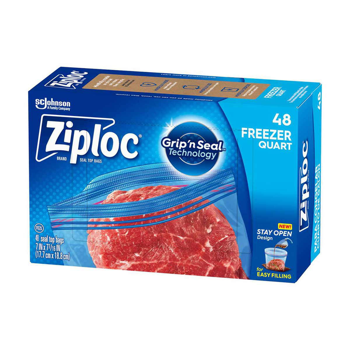 Ziploc® Brand Freezer Bags with New Stay Open Design, Quart, 48 ct
