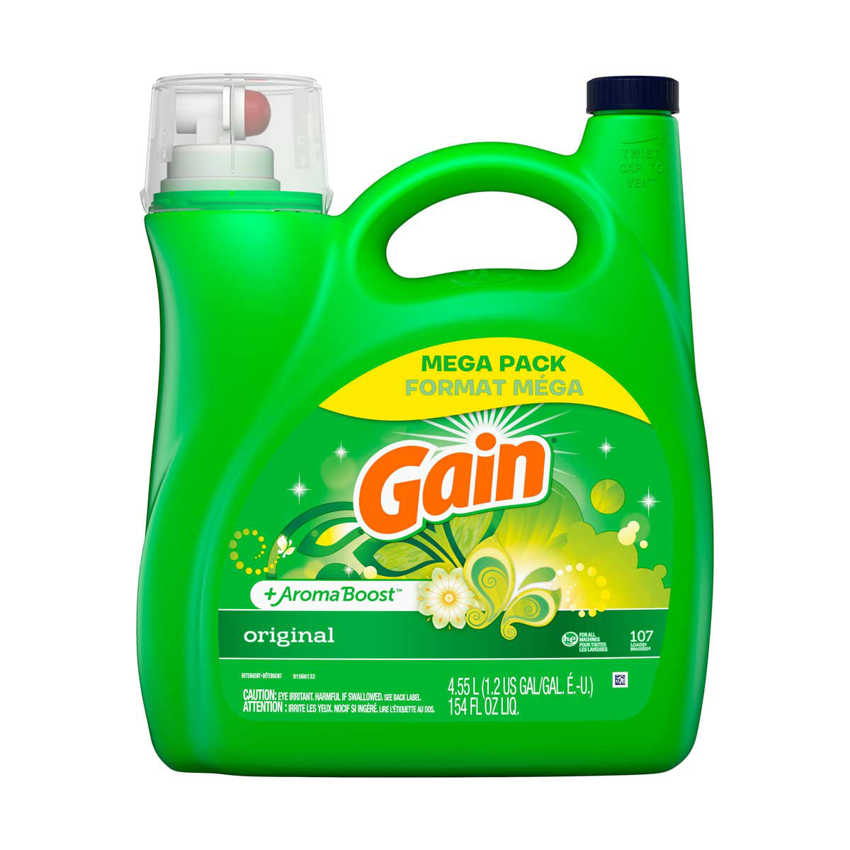 Gain Liquid Laundry Detergent, Original Scent, 154 fl oz, 107 loads, Freshness + Odor Fighting, Laundry Detergent Liquid Soap, HE compatible