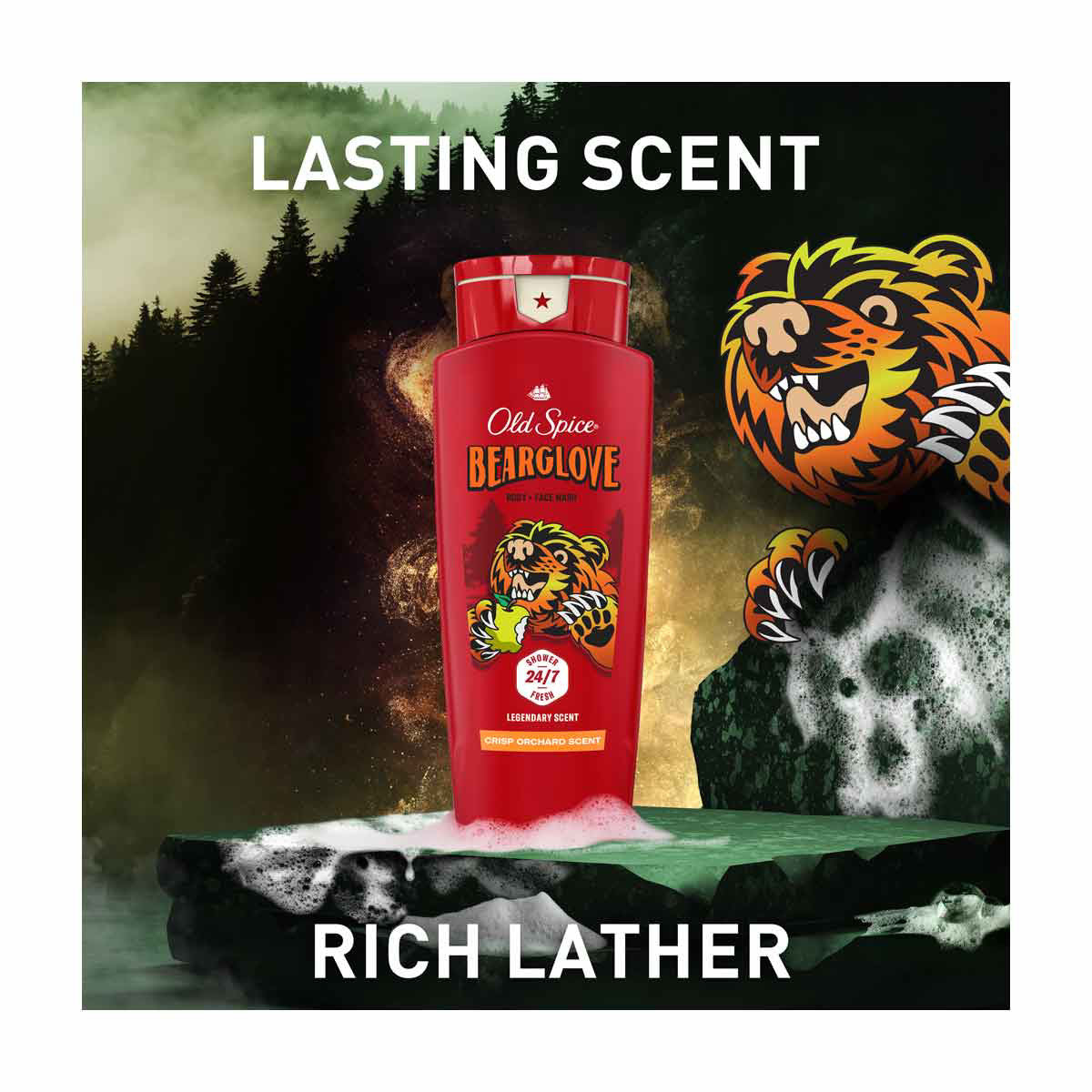 Old Spice Cleansing Body Wash for Men, 24/7 Shower Clean, Bearglove, Crisp Orchard Scent, 16 oz