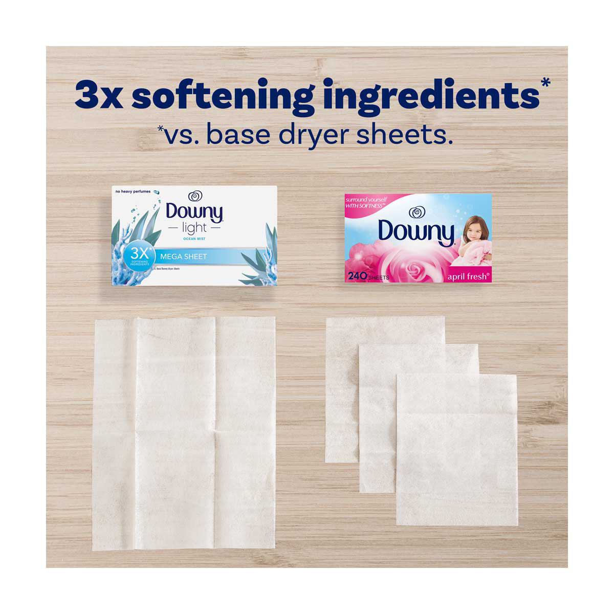 Downy Light Mega Dryer Sheets, Fabric Softener Dryer Sheets, Ocean Mist, 50 Count
