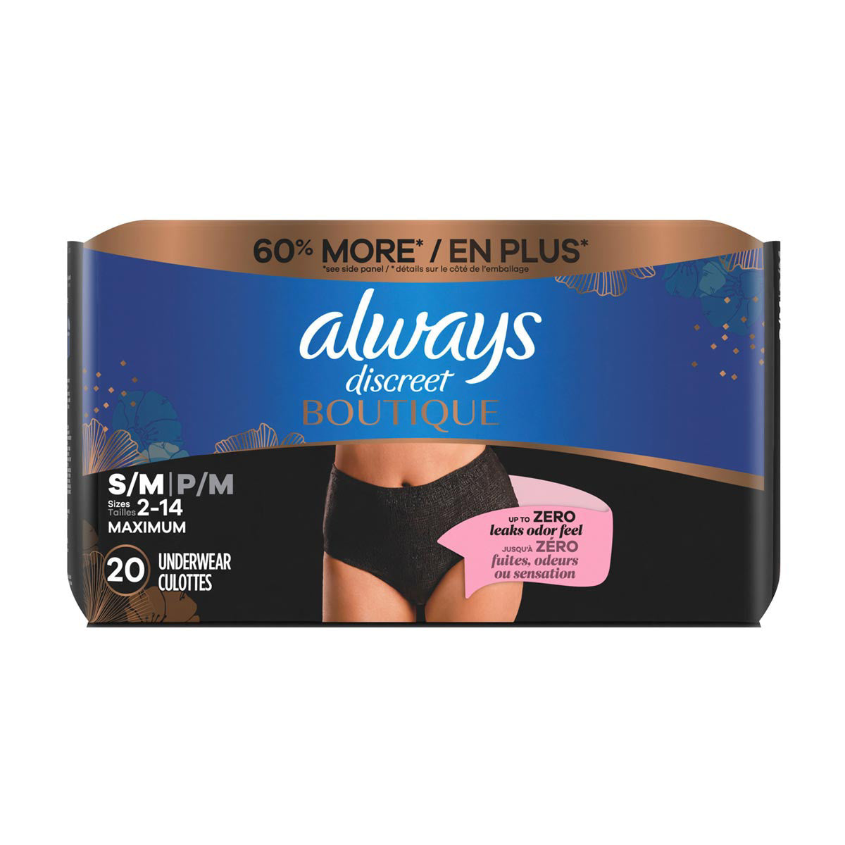 Always Discreet Boutique Incontinence Underwear, S/M (2-14), 20 ct