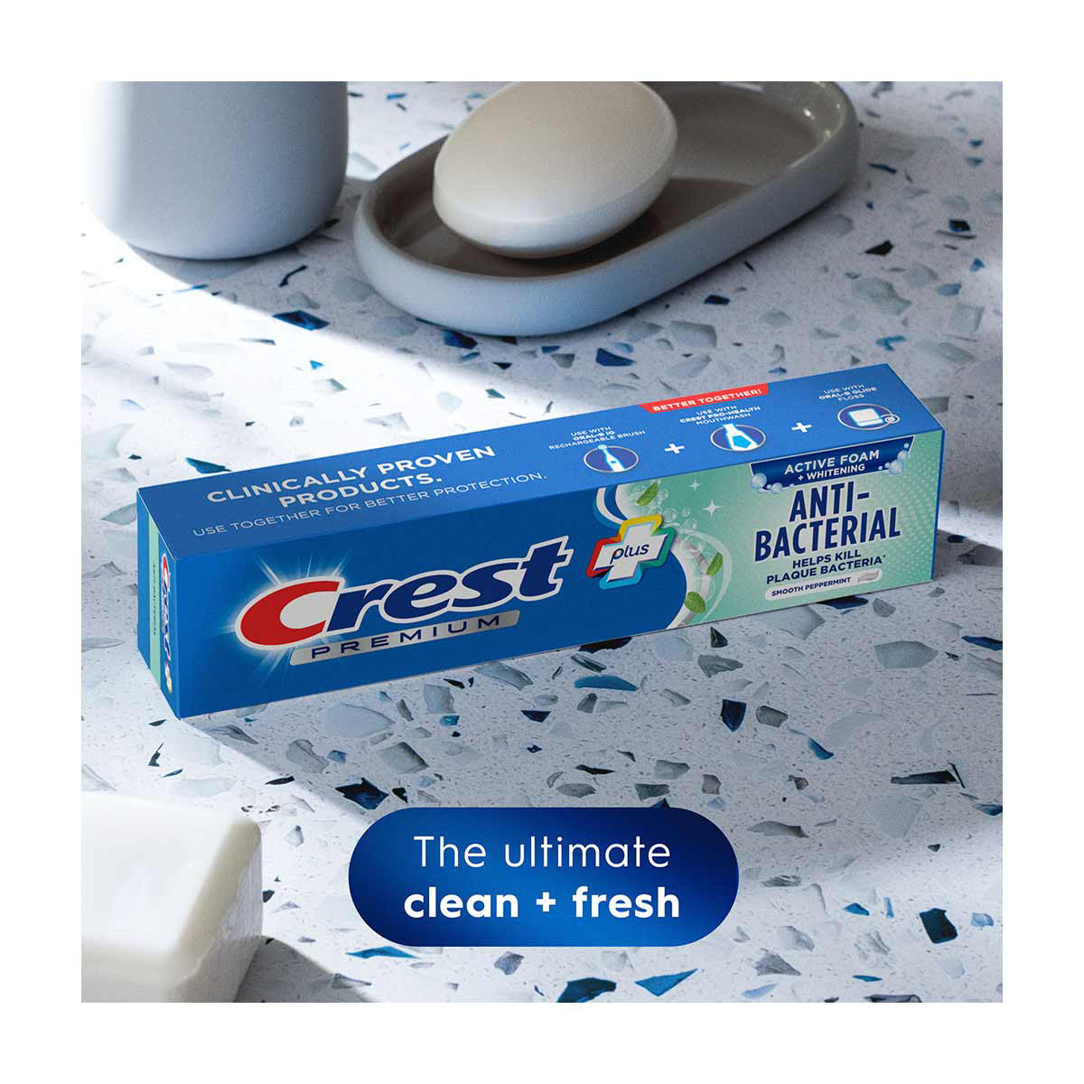 Crest Premium Plus Anti-Bacterial Toothpaste, Smooth Peppermint 7.0oz