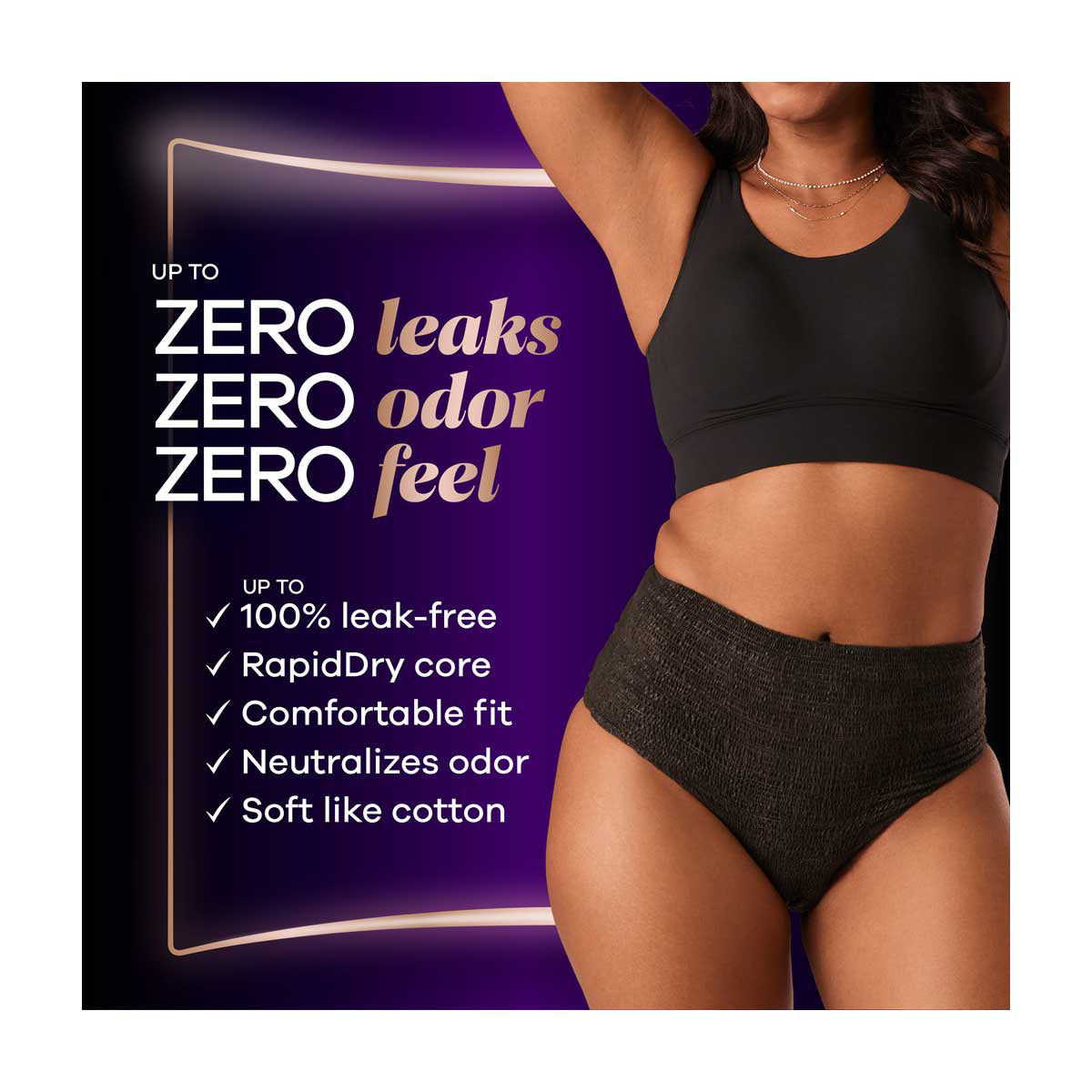Always Discreet Boutique Incontinence and Postpartum Underwear for Women, Maximum Protection, L, Black, 18 Count