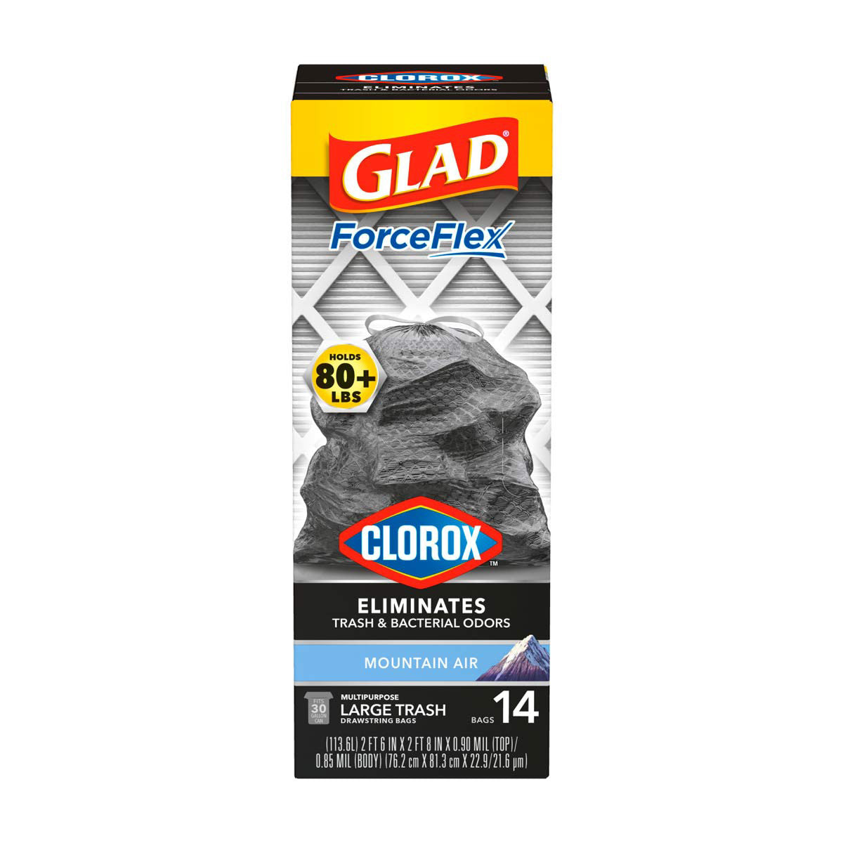 Glad ForceFlex Large Drawstring Trash Bags - Mountain Air, 30 gal - 14 ct