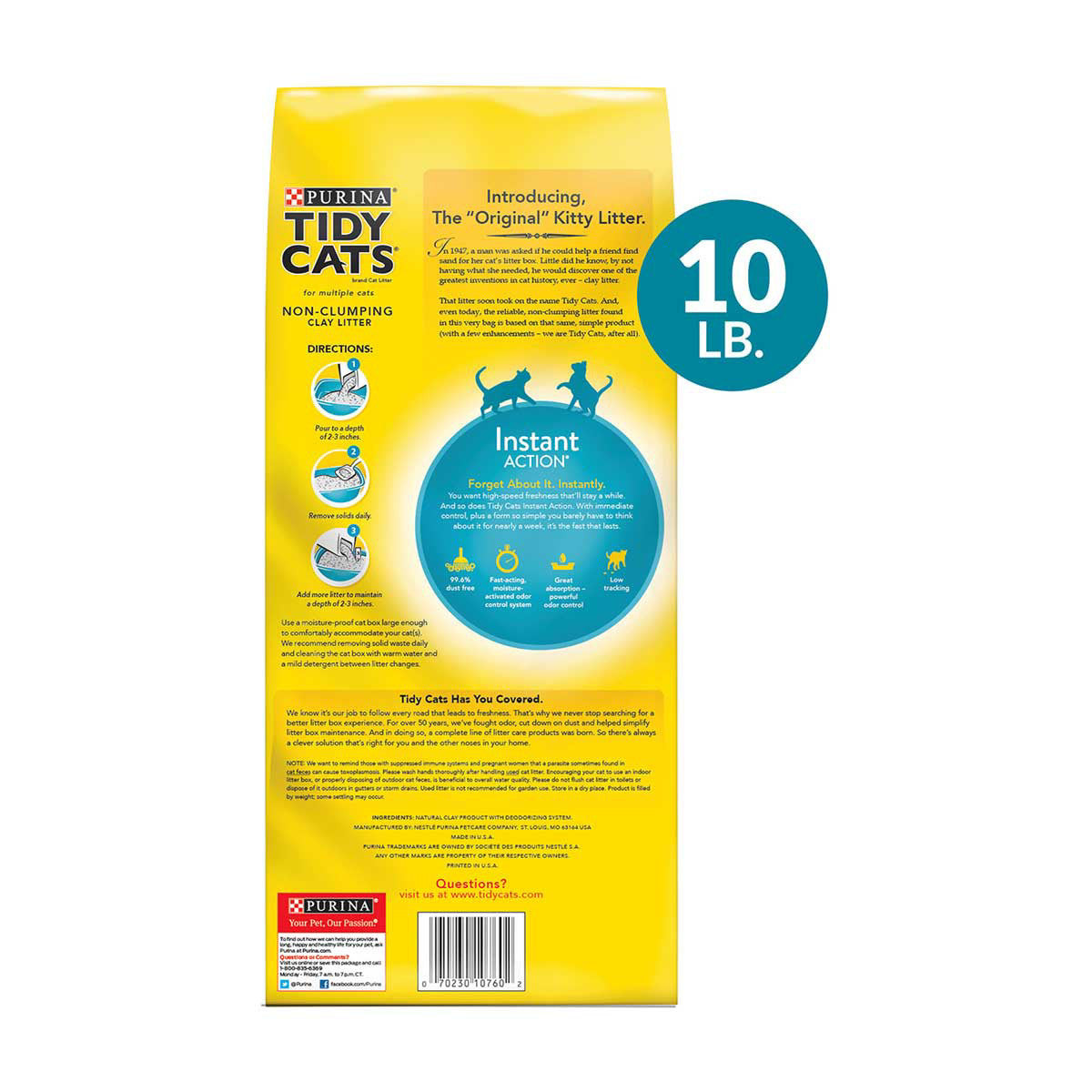 Tidy Cats Instant Action Non-Clumping Clay Cat Litter, 10 lbs