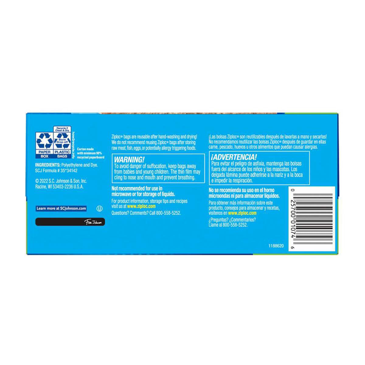 Ziploc Brand Sandwich Bags, with Grip 'n Seal Technology, 189 Count