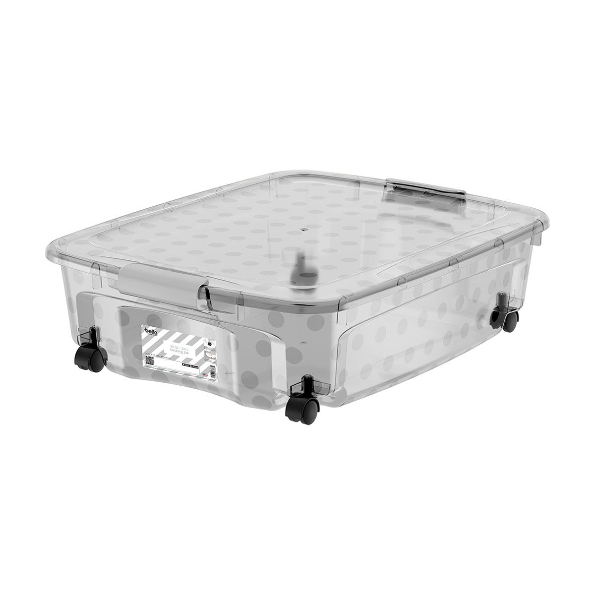 Bella Storage Solution 36 Qt Underbed Rolling Storage Bin with Locking Lid, Polka Dots