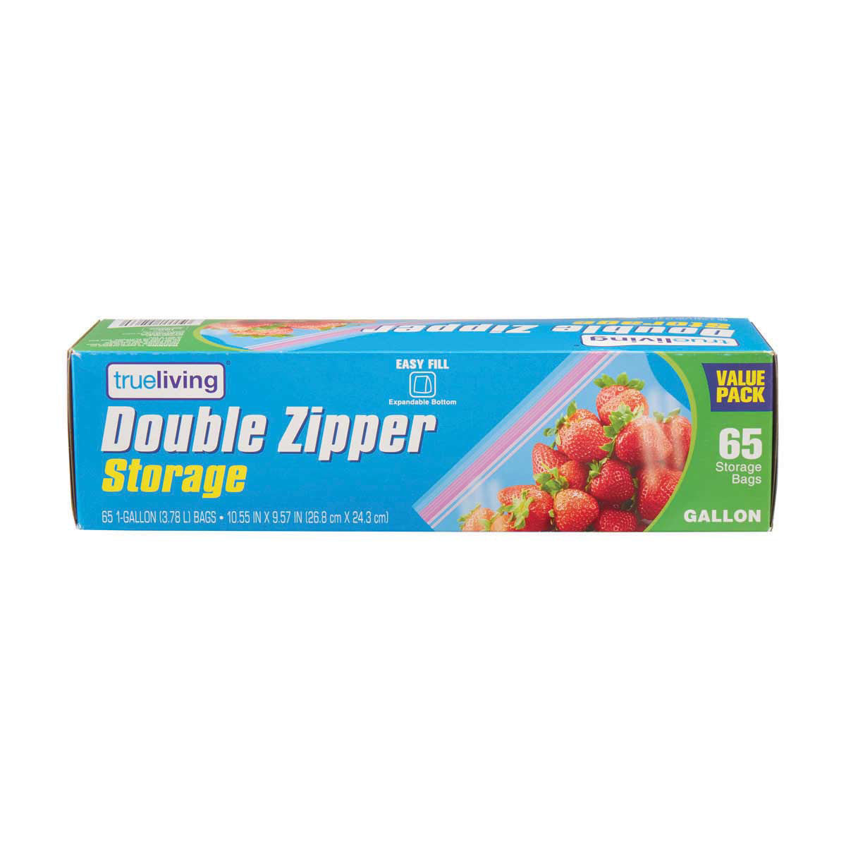 TrueLiving Double Zipper Storage Bags Value Pack, Gallon Size, 65 ct