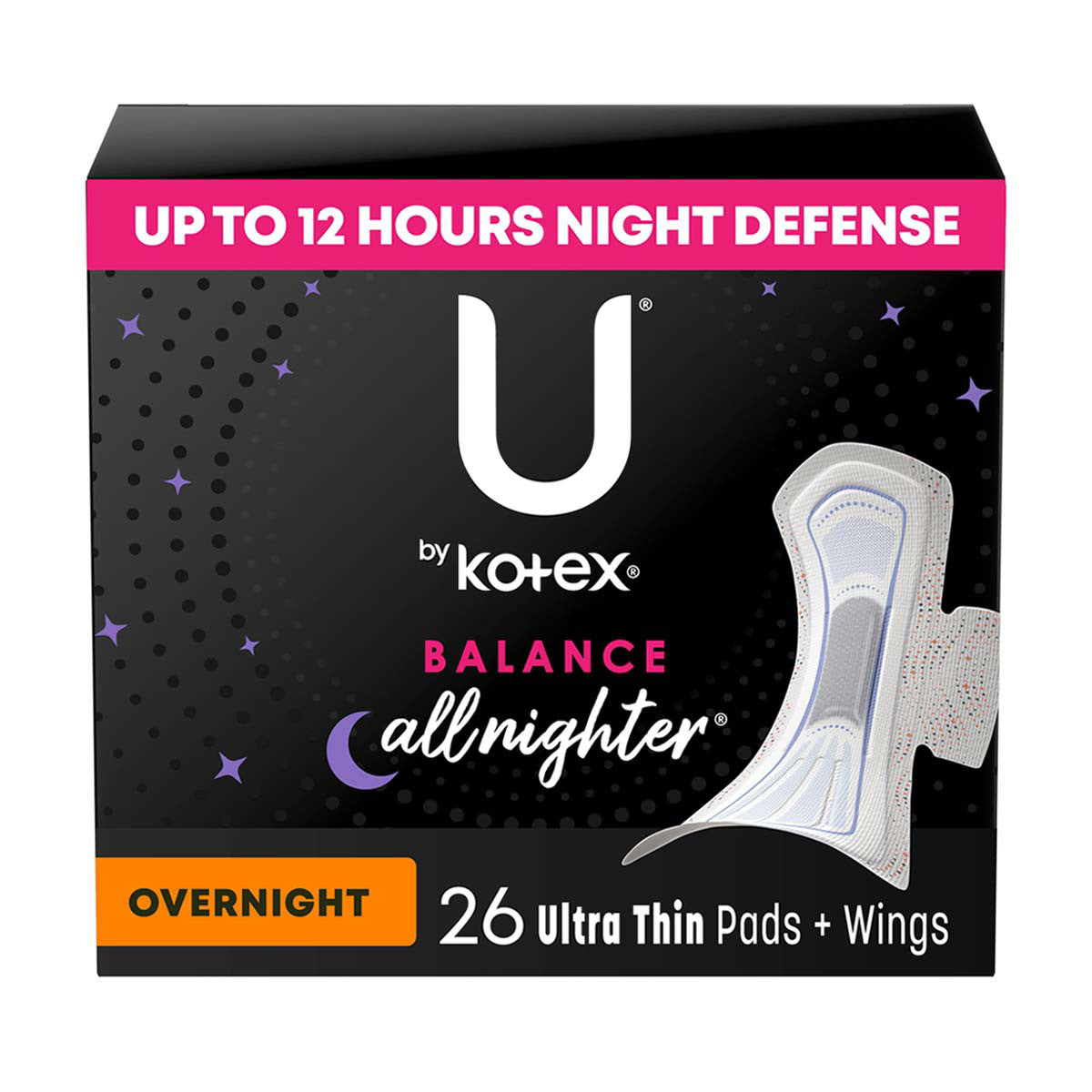 U by Kotex Balance Ultra Thin Overnight Pads with Wings, 26 ct