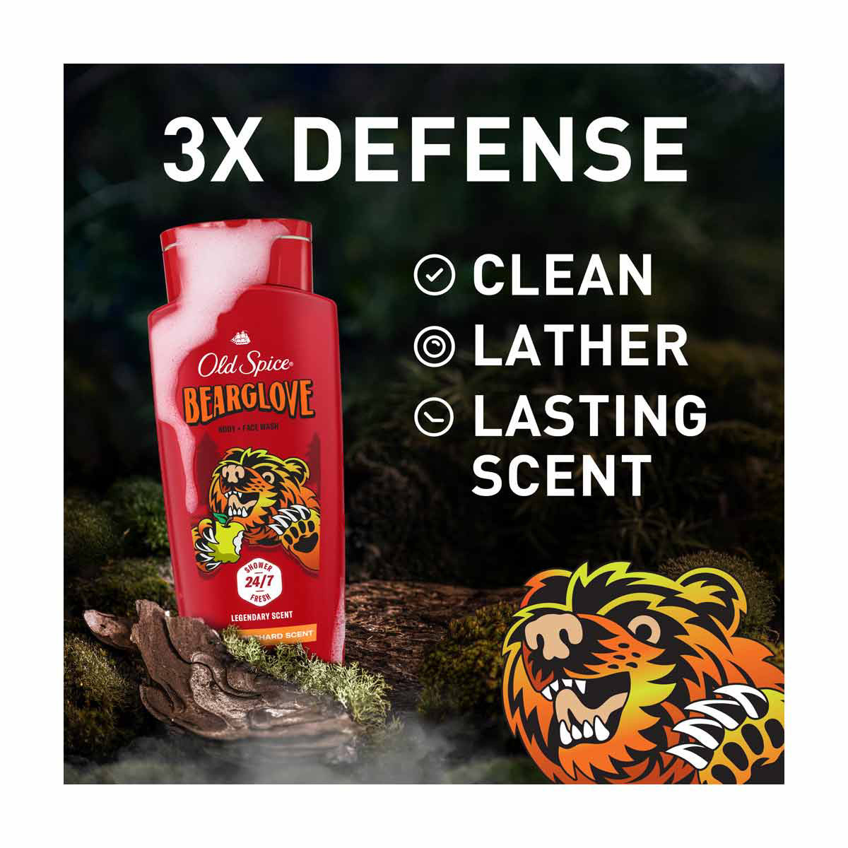 Old Spice Cleansing Body Wash for Men, 24/7 Shower Clean, Bearglove, Crisp Orchard Scent, 16 oz