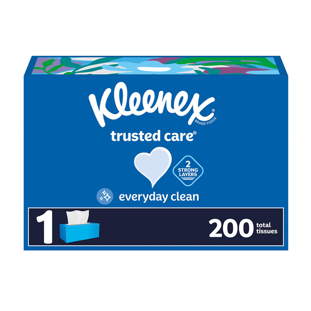 Kleenex Trusted Care Everyday Clean Facial Tissues, 1 Flat Box, 200 ct