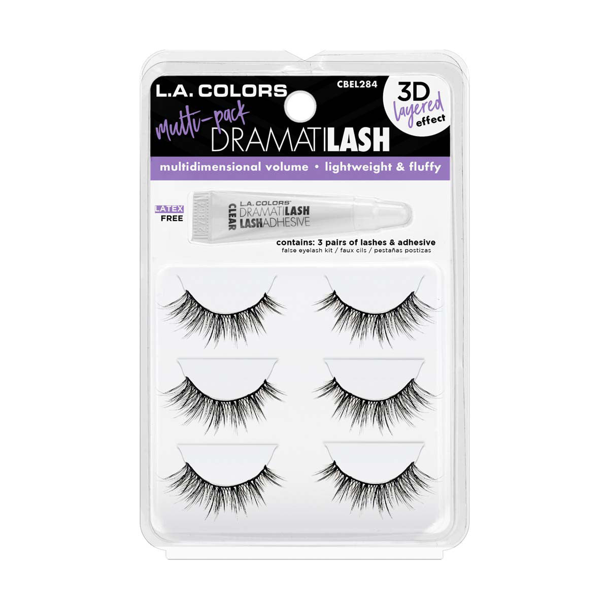 L.A. Colors False Lashes with Glue, 3 pk