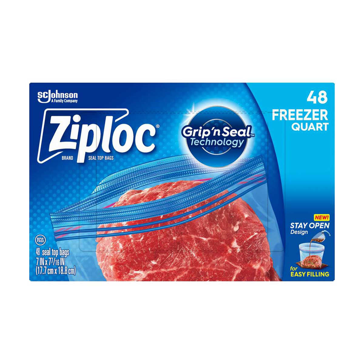 Ziploc® Brand Freezer Bags with New Stay Open Design, Quart, 48 ct