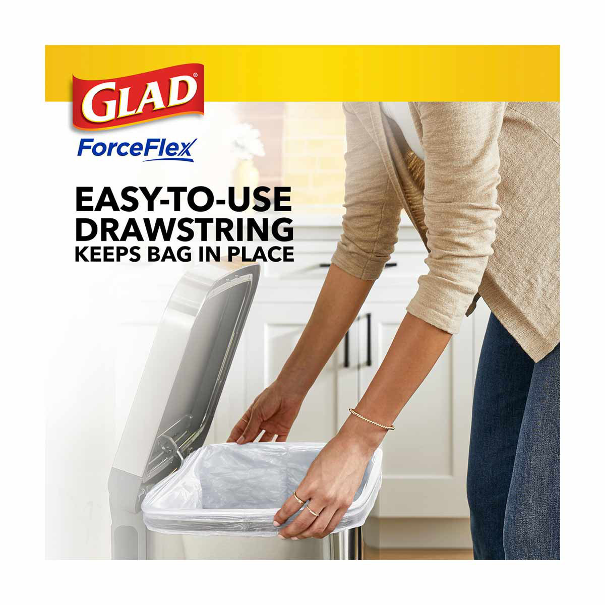 Glad ForceFlex Drawstring Tall Kitchen Scented Trash Bags, 13 gal - 22 ct