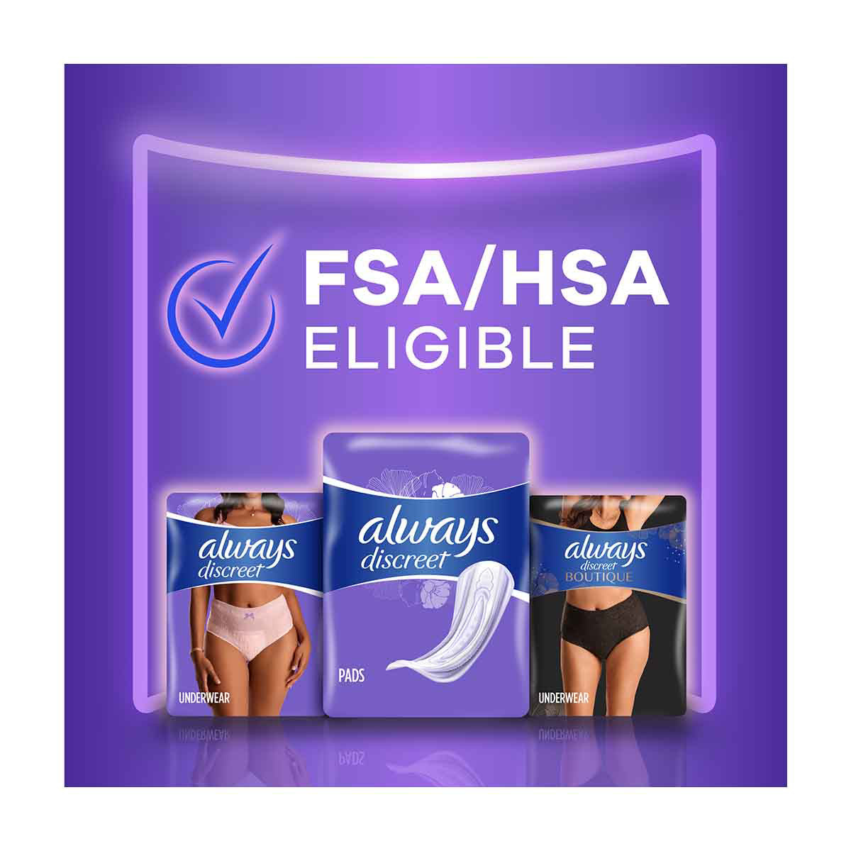 Always Discreet Adult Incontinence Pads for Women, Light Absorbency, Regular Length, Postpartum Pads, 30 CT