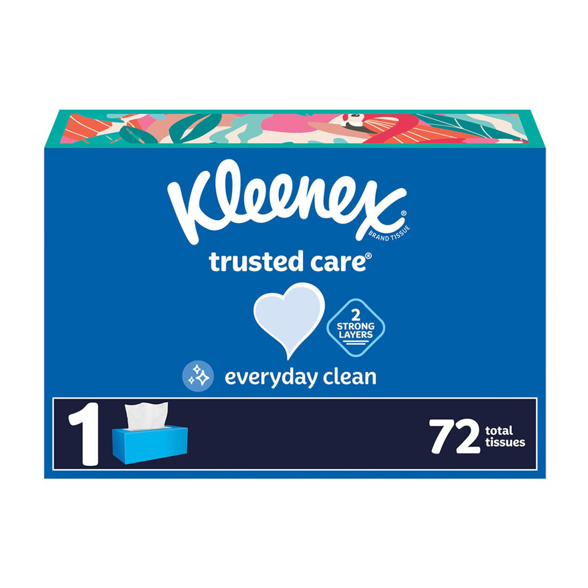 Kleenex Trusted Care Everyday Clean Facial Tissues, 1 Flat Box, 72 ct