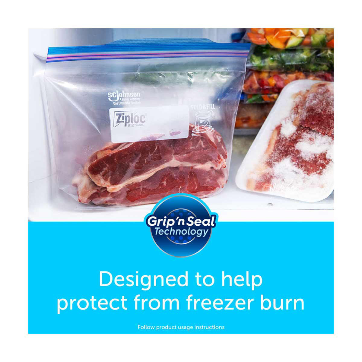 Ziploc® Brand Freezer Bags with New Stay Open Design, Quart, 48 ct