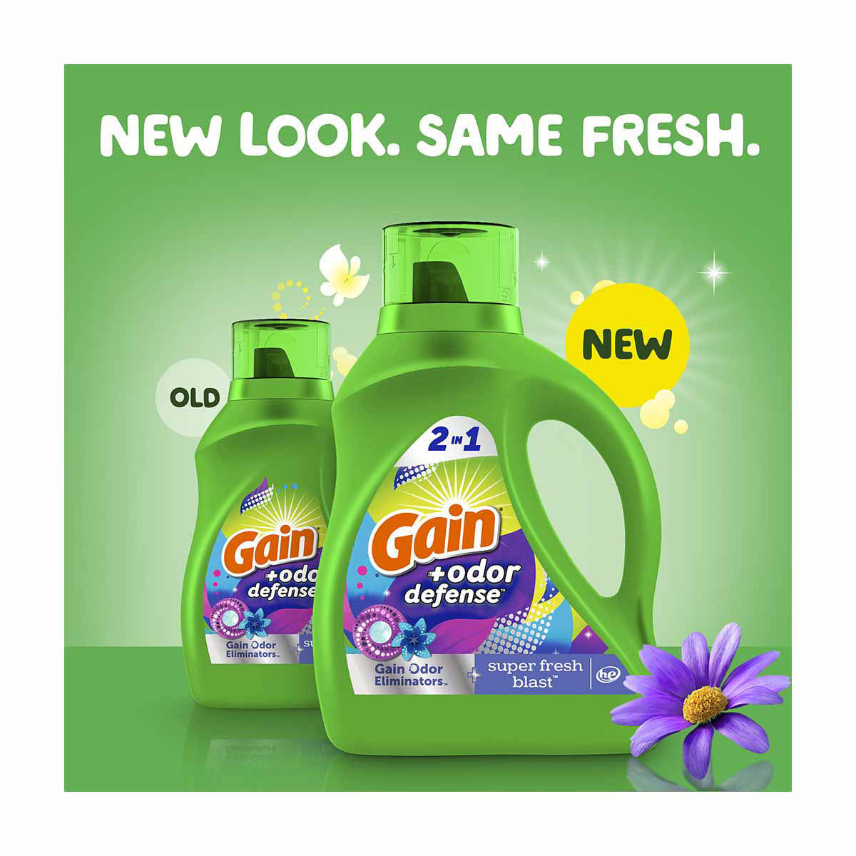 Gain Odor Defense Liquid Laundry Detergent, Super Fresh Blast Scent, 65 fl oz, 45 loads, 2 in 1, Laundry Detergent Liquid Soap, HE compatible