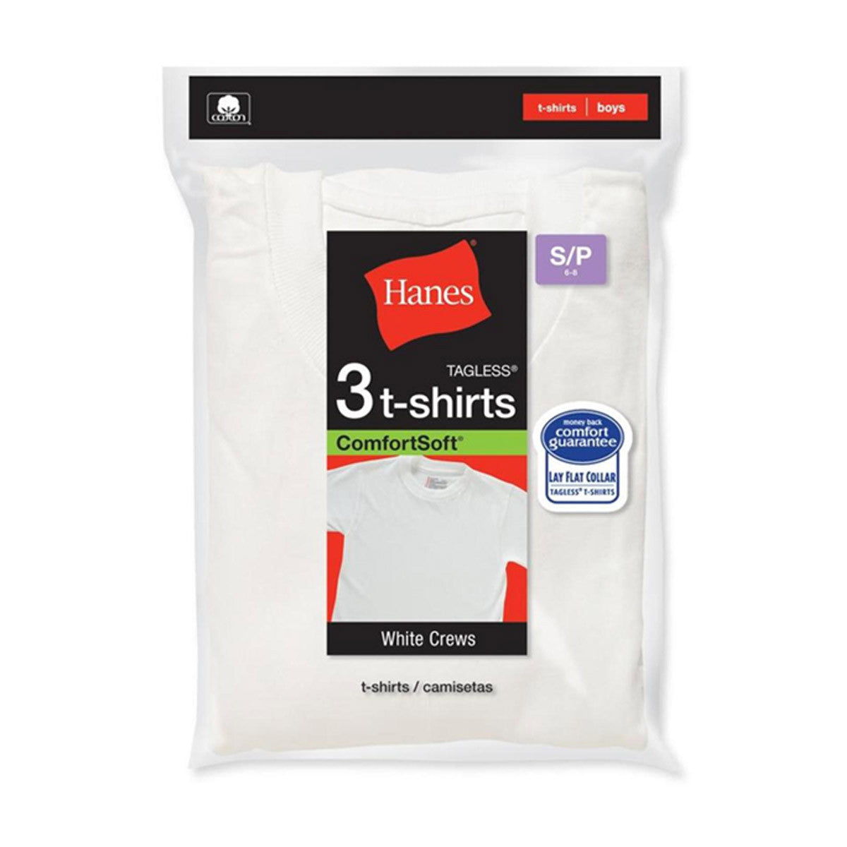Hanes Boy's Tagless White Crew Neck T-Shirts, Medium, 3 pk