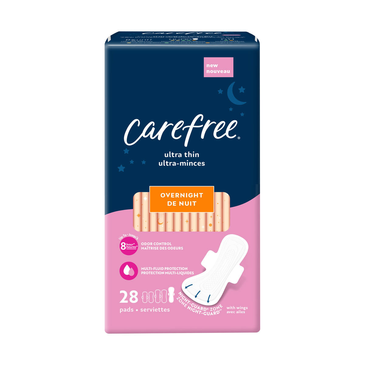 Carefree Ultra Thin Pads, Overnight Pads With Wings, 28 ct