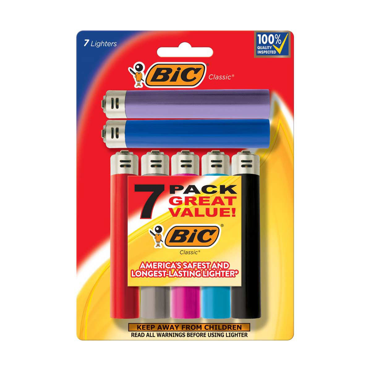 BIC Classic Lighters, Pocket Style, Assorted Colors, 7 ct