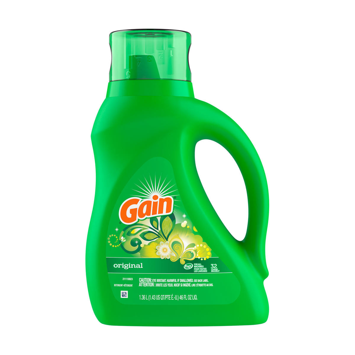 Gain Liquid Laundry Detergent, Original Scent, 46 fl oz, 32 loads, Freshness + Odor Fighting, Laundry Detergent Liquid Soap, HE compatible