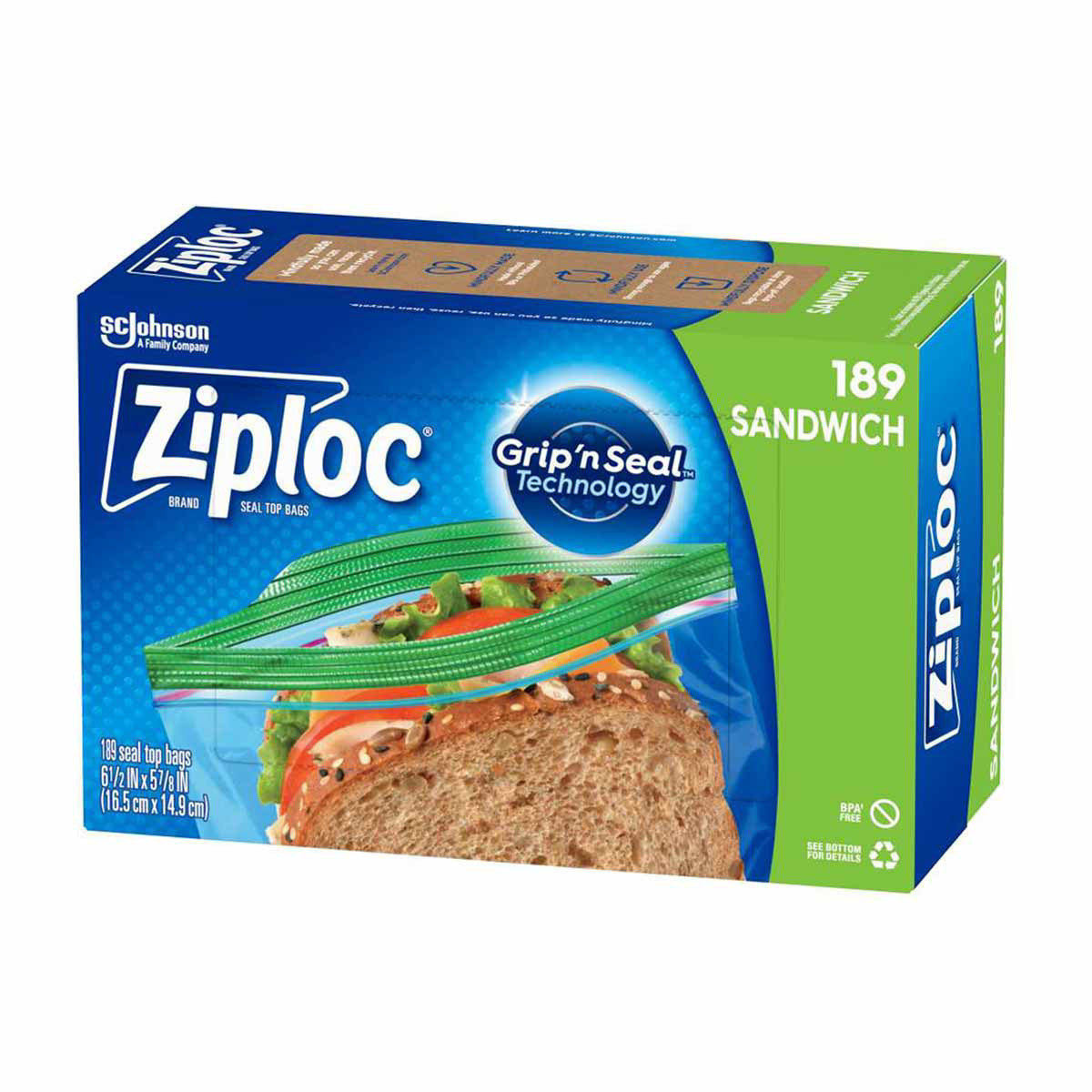 Ziploc Brand Sandwich Bags, with Grip 'n Seal Technology, 189 Count
