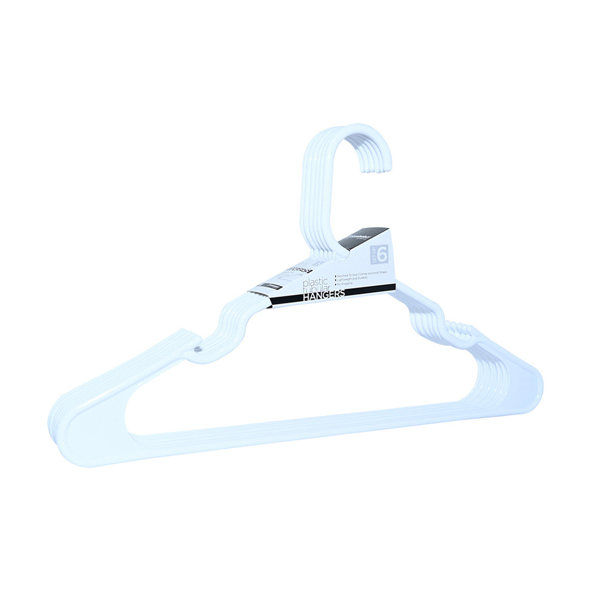 Plastic Tubular Hangers, White, 6 ct