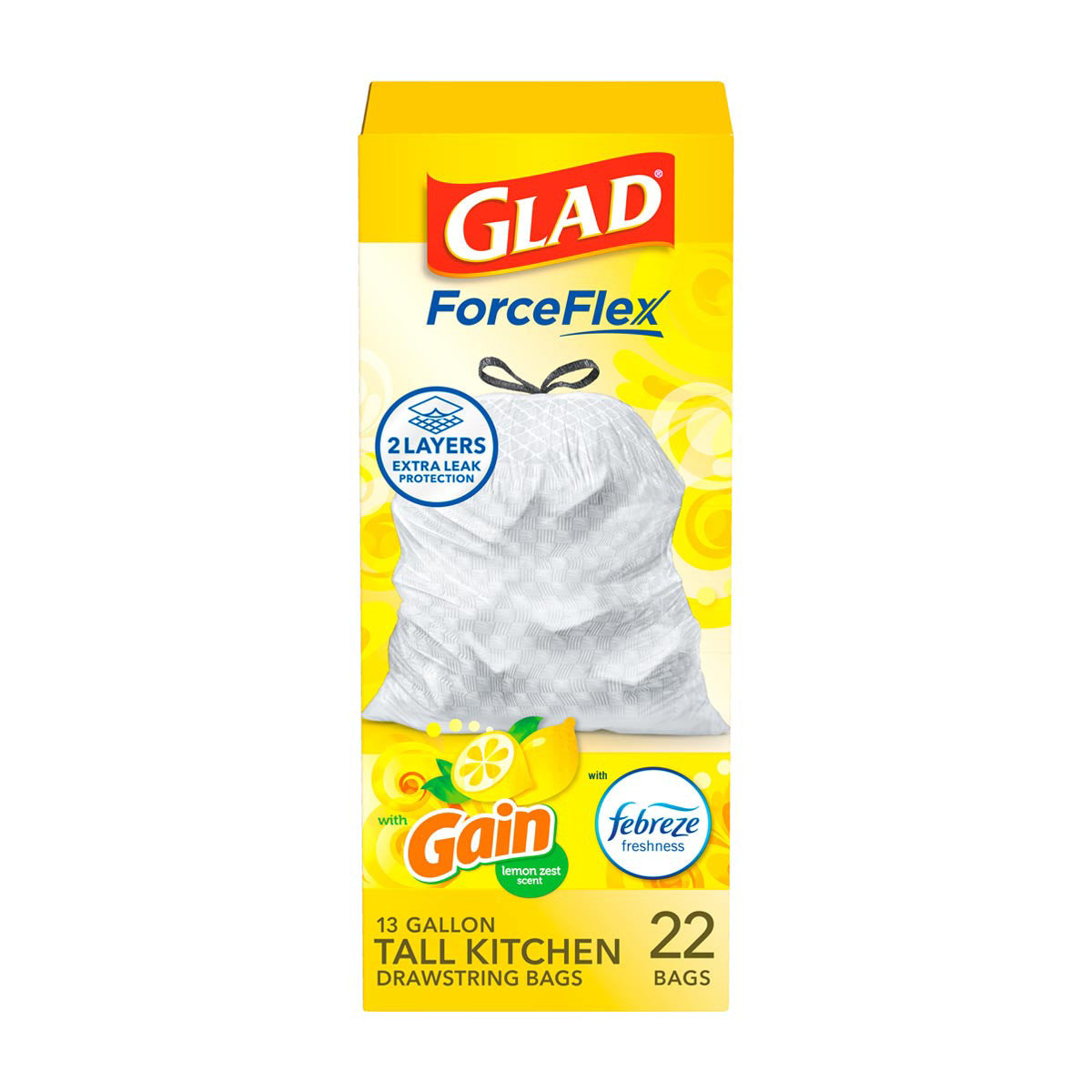 Glad ForceFlex Drawstring Tall Kitchen Scented Trash Bags, 13 gal - 22 ct