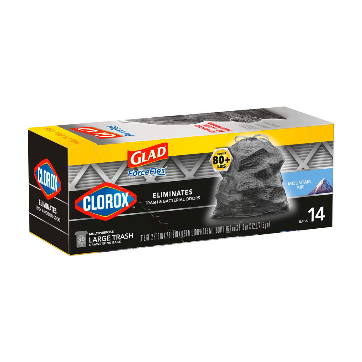 Glad ForceFlex Large Drawstring Trash Bags - Mountain Air, 30 gal - 14 ct