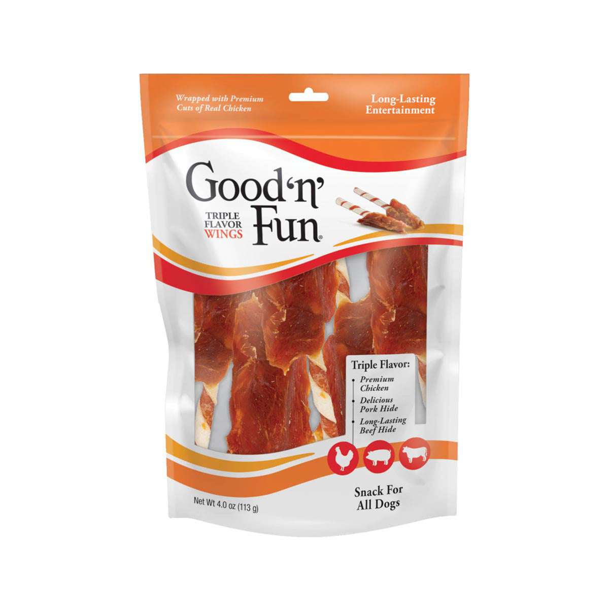 Good ’n’ Fun Triple Flavor Wings Rawhide Chews for Dogs, 4 oz