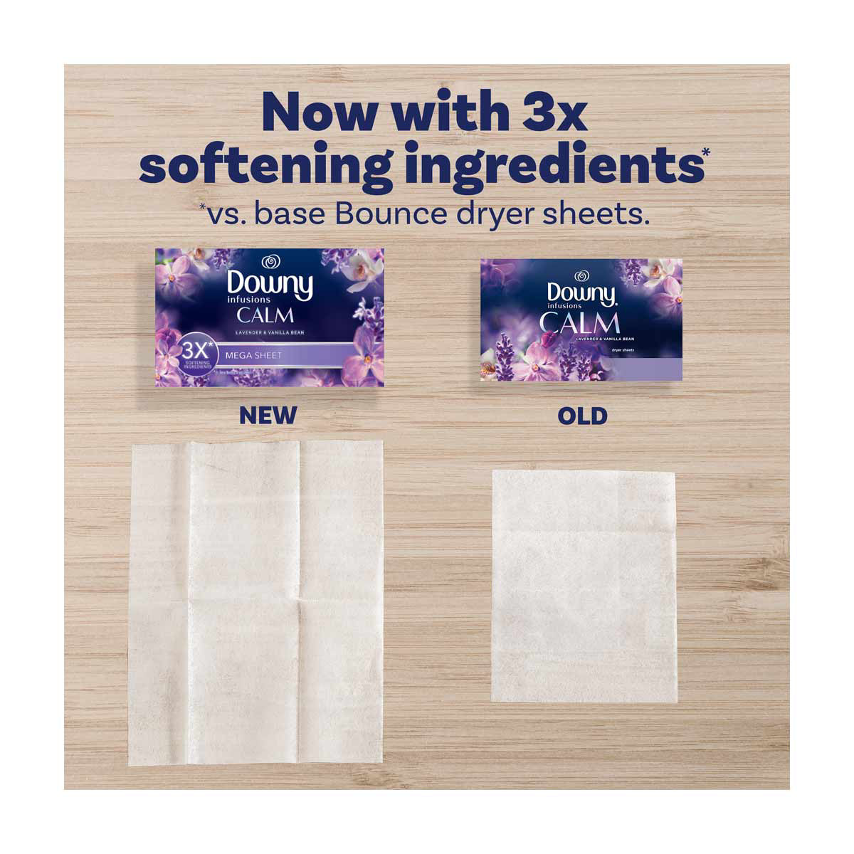 Downy Infusions Mega Dryer Sheets, Laundry Fabric Softener, CALM, Lavender and Vanilla Bean, 50 Count