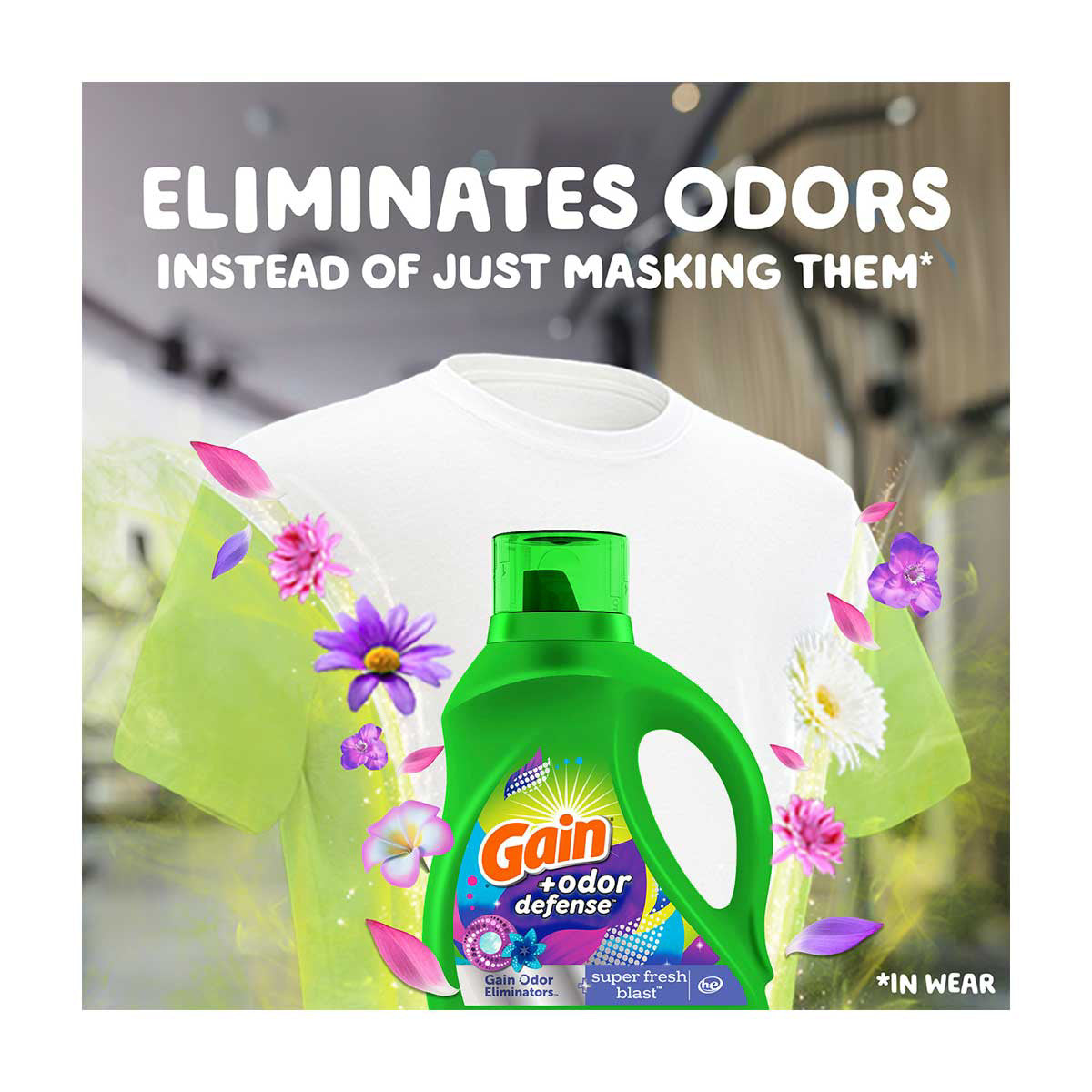 Gain Odor Defense Liquid Laundry Detergent, Super Fresh Blast Scent, 65 fl oz, 45 loads, 2 in 1, Laundry Detergent Liquid Soap, HE compatible