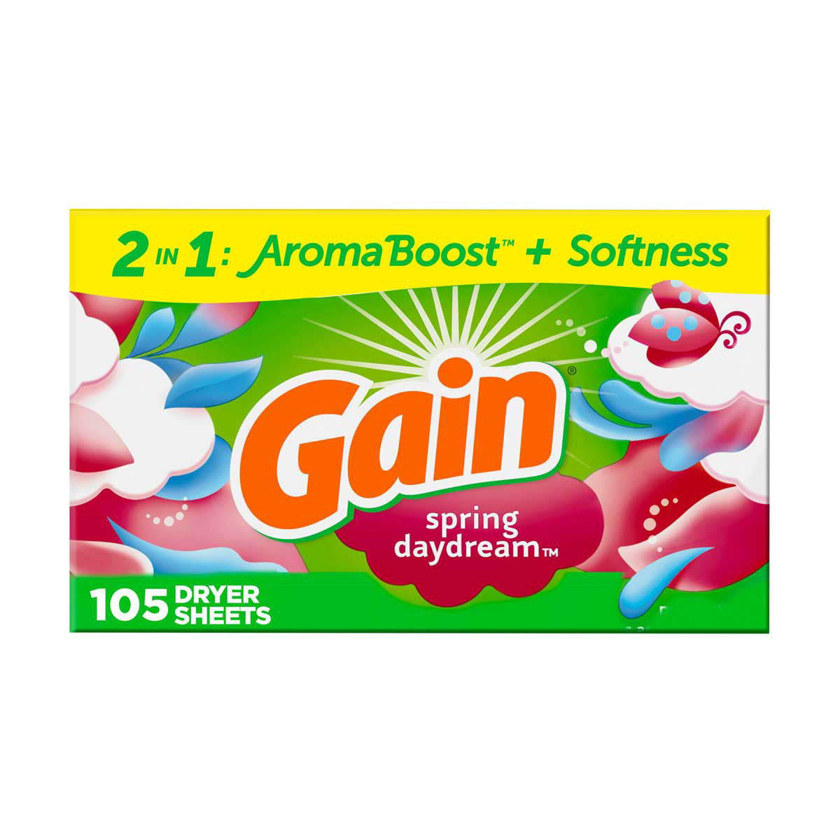 Gain dryer sheets, 105 Count, Original Scent Laundry Fabric Softener Sheets with 2-in-1 Aromaboost Plus Softness