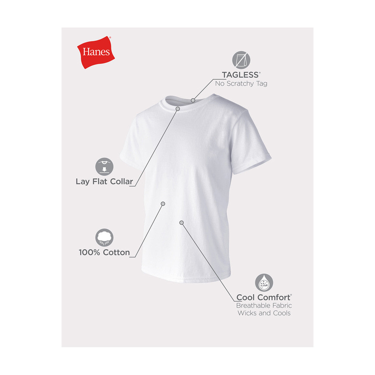 Hanes Boy's Tagless White Crew Neck T-Shirts, Medium, 3 pk