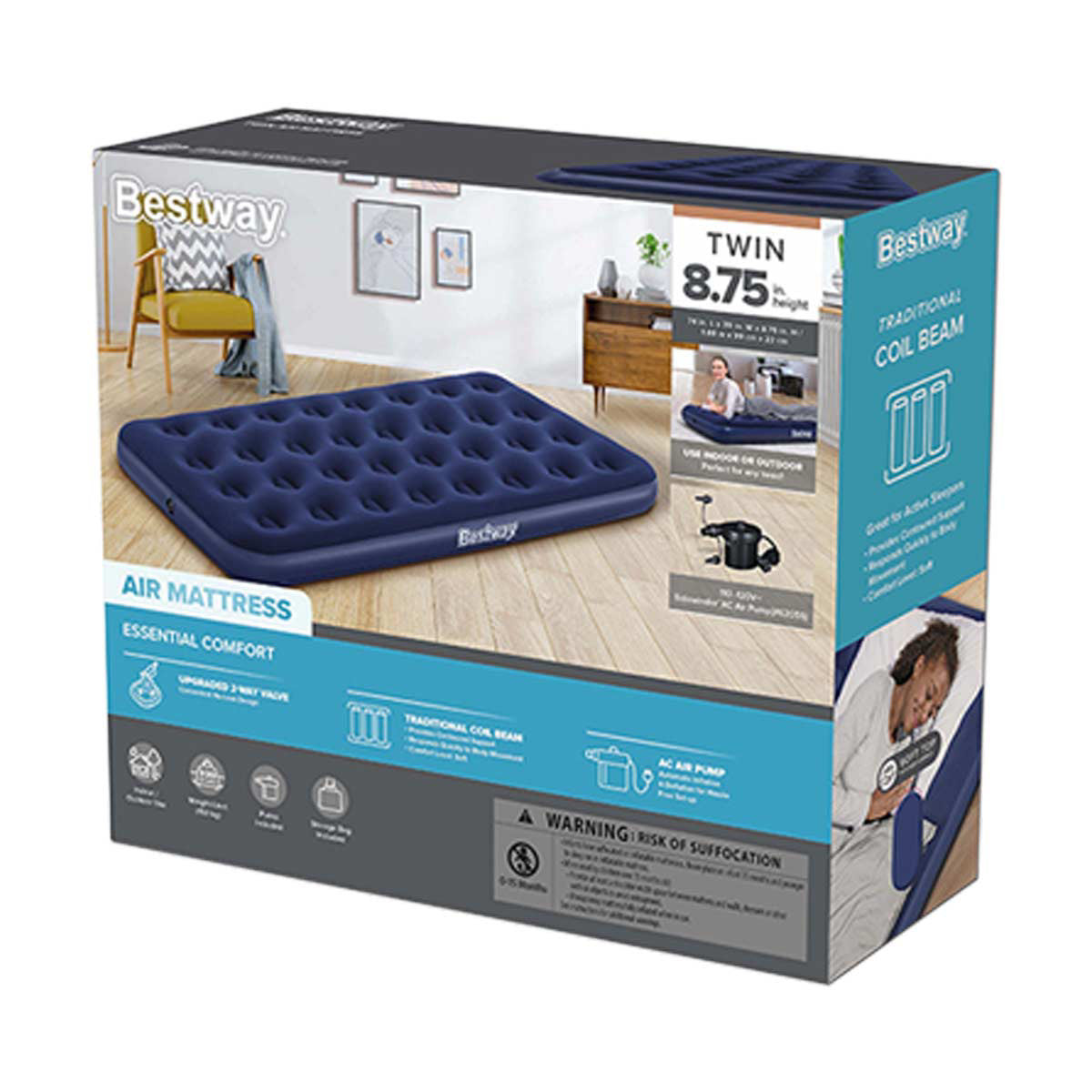 Bestway Air Mattress Twin with Handheld AC Pump, 8.75 Inches