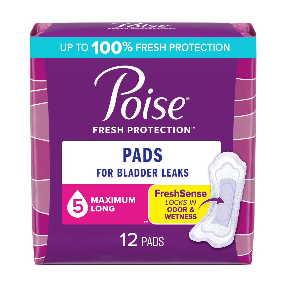 Poise Incontinence Pads & Postpartum Incontinence Pads, 5 Drop Maximum Absorbency, Long Length, 12 Count