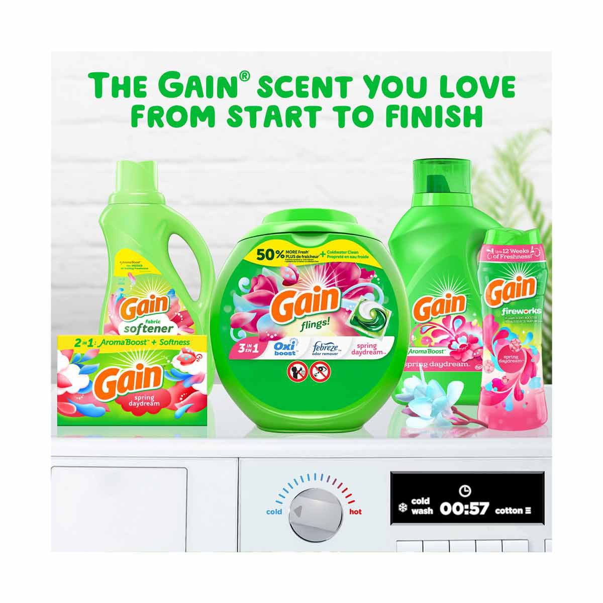 Gain dryer sheets, 105 Count, Original Scent Laundry Fabric Softener Sheets with 2-in-1 Aromaboost Plus Softness