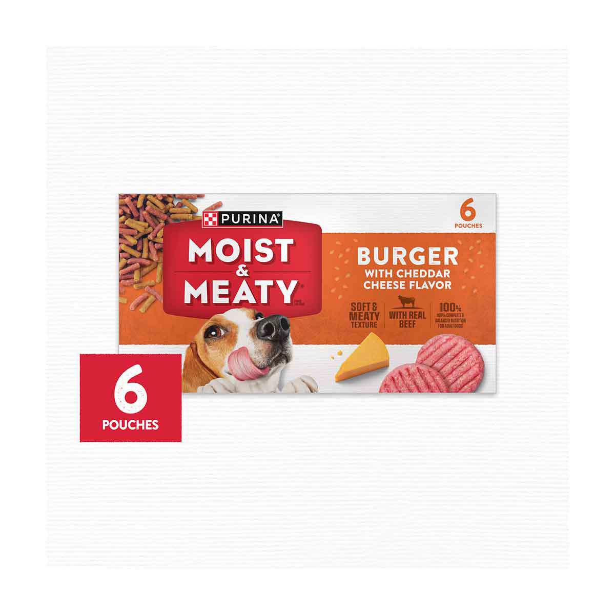 Moist & Meaty Burger with Cheddar Cheese Flavor Soft Dog Food Pouches, 6 ct