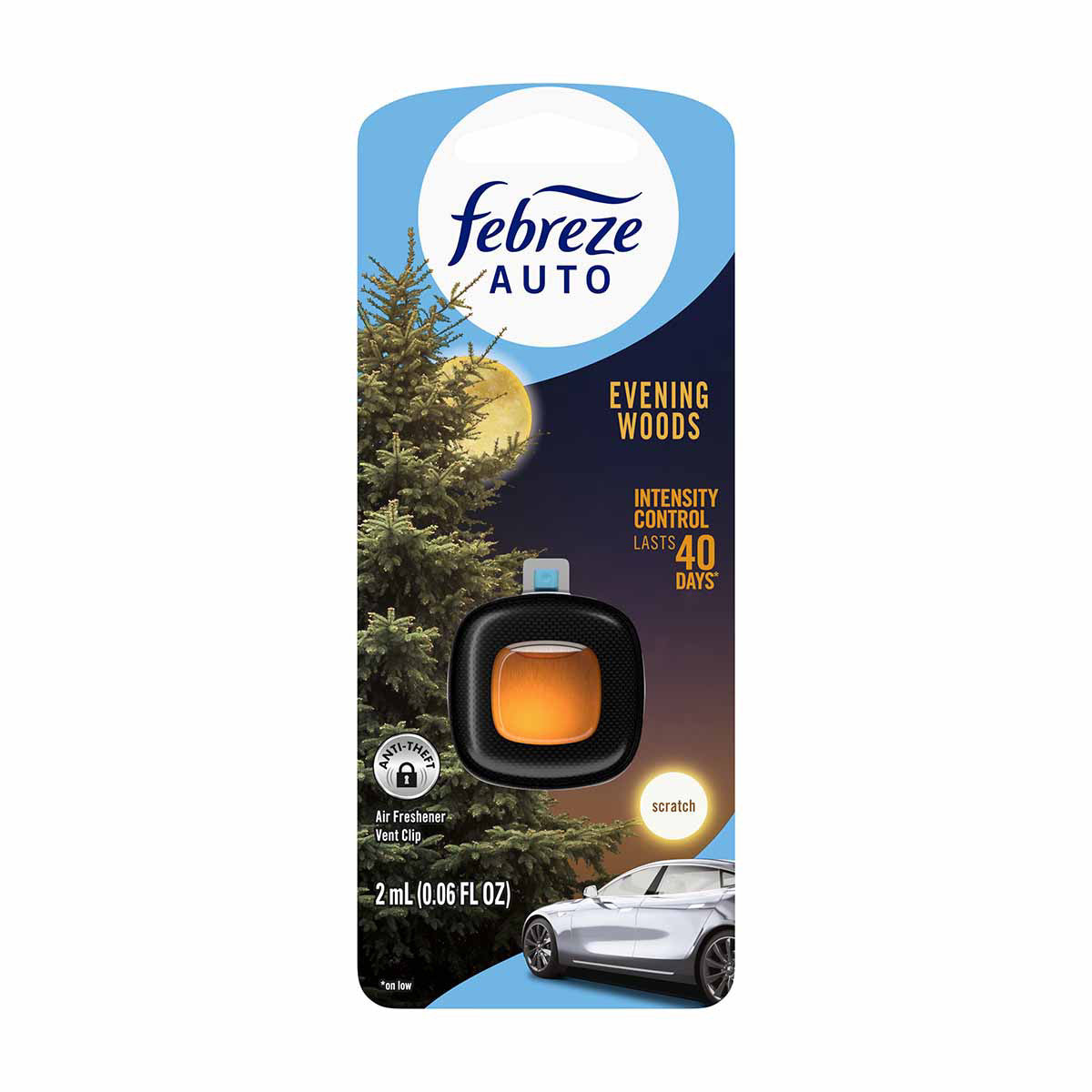 Febreze AUTO Air Freshener, Odor-Fighting Automotive Vent Clip, Evening Woods Scent, 1 Count